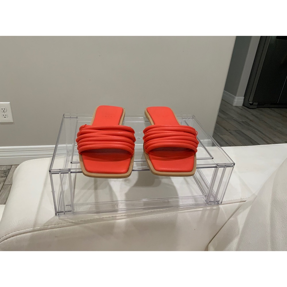 Dolce Vita Indre Red Orange Multi Strap Square Toe Flat Slide Sandals Womens 8.5 - Picture 3 of 9